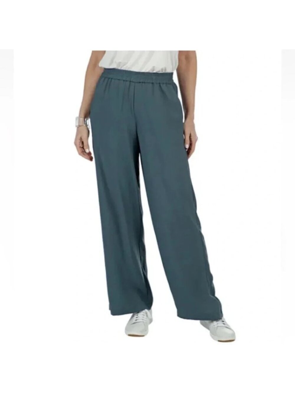 NEW Marlawynne Dark Slate Crepe Wide Leg Pants Size Small